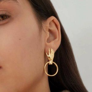 Vintage Gold  Metal Hands Earrings